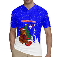 Slovenia Christmas Rugby Jersey with Bear Potica Cake Snowy Tree and National Emblem Design - Wonder Print Shop