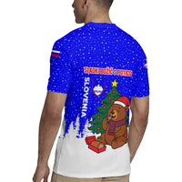 Slovenia Christmas Rugby Jersey with Bear Potica Cake Snowy Tree and National Emblem Design - Wonder Print Shop