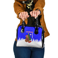 Slovenia Christmas Shoulder Handbag with Bear Potica Cake Snowy Tree and National Emblem Design - Wonder Print Shop