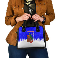 Slovenia Christmas Shoulder Handbag with Bear Potica Cake Snowy Tree and National Emblem Design - Wonder Print Shop