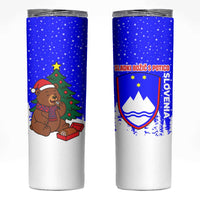 Slovenia Christmas Skinny Tumbler with Bear Potica Cake Snowy Tree and National Emblem Design - Wonder Print Shop