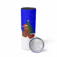 Slovenia Christmas Skinny Tumbler with Bear Potica Cake Snowy Tree and National Emblem Design - Wonder Print Shop