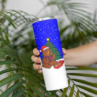 Slovenia Christmas Skinny Tumbler with Bear Potica Cake Snowy Tree and National Emblem Design - Wonder Print Shop
