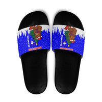 Slovenia Christmas Slide Sandals with Bear Potica Cake Snowy Tree and National Emblem Design - Wonder Print Shop