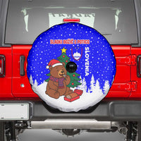 Slovenia Christmas Spare Tire Cover with Bear Potica Cake Snowy Tree and National Emblem Design - Wonder Print Shop