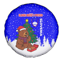 Slovenia Christmas Spare Tire Cover with Bear Potica Cake Snowy Tree and National Emblem Design - Wonder Print Shop