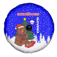 Slovenia Christmas Spare Tire Cover with Bear Potica Cake Snowy Tree and National Emblem Design - Wonder Print Shop