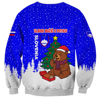 Slovenia Christmas Sweatshirt with Bear Potica Cake Snowy Tree and National Emblem Design - Wonder Print Shop