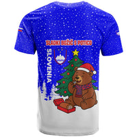 Slovenia Christmas T Shirt with Bear Potica Cake Snowy Tree and National Emblem Design - Wonder Print Shop