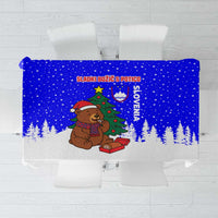 Slovenia Christmas Tablecloth with Bear Potica Cake Snowy Tree and National Emblem Design - Wonder Print Shop