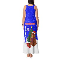 Slovenia Christmas Tank Maxi Dress with Bear Potica Cake Snowy Tree and National Emblem Design - Wonder Print Shop