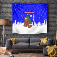 Slovenia Christmas Tapestry with Bear Potica Cake Snowy Tree and National Emblem Design - Wonder Print Shop