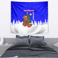 Slovenia Christmas Tapestry with Bear Potica Cake Snowy Tree and National Emblem Design - Wonder Print Shop