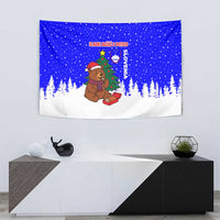 Slovenia Christmas Tapestry with Bear Potica Cake Snowy Tree and National Emblem Design - Wonder Print Shop