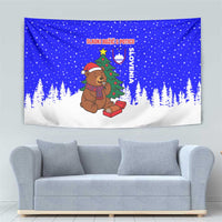 Slovenia Christmas Tapestry with Bear Potica Cake Snowy Tree and National Emblem Design - Wonder Print Shop