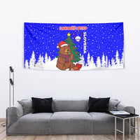 Slovenia Christmas Tapestry with Bear Potica Cake Snowy Tree and National Emblem Design - Wonder Print Shop