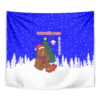 Slovenia Christmas Tapestry with Bear Potica Cake Snowy Tree and National Emblem Design - Wonder Print Shop