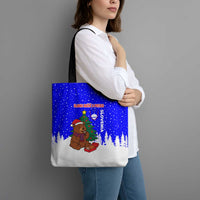 Slovenia Christmas Tote Bag with Bear Potica Cake Snowy Tree and National Emblem Design - Wonder Print Shop