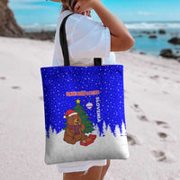 Slovenia Christmas Tote Bag with Bear Potica Cake Snowy Tree and National Emblem Design - Wonder Print Shop