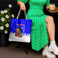 Slovenia Christmas Tote Bag with Bear Potica Cake Snowy Tree and National Emblem Design - Wonder Print Shop