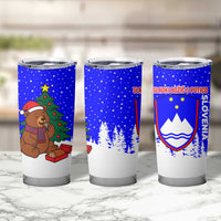 Slovenia Christmas Tumbler Cup with Bear Potica Cake Snowy Tree and National Emblem Design - Wonder Print Shop