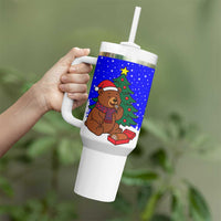 Slovenia Christmas Tumbler With Handle with Bear Potica Cake Snowy Tree and National Emblem Design - Wonder Print Shop