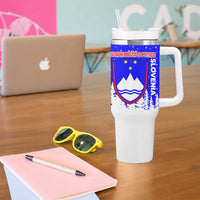 Slovenia Christmas Tumbler With Handle with Bear Potica Cake Snowy Tree and National Emblem Design - Wonder Print Shop