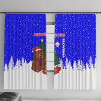 Slovenia Christmas Window Curtain with Bear Potica Cake Snowy Tree and National Emblem Design - Wonder Print Shop