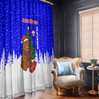 Slovenia Christmas Window Curtain with Bear Potica Cake Snowy Tree and National Emblem Design - Wonder Print Shop