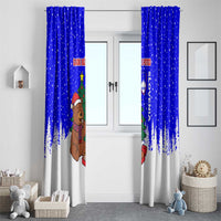 Slovenia Christmas Window Curtain with Bear Potica Cake Snowy Tree and National Emblem Design - Wonder Print Shop