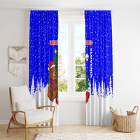 Slovenia Christmas Window Curtain with Bear Potica Cake Snowy Tree and National Emblem Design - Wonder Print Shop