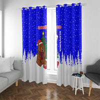 Slovenia Christmas Window Curtain with Bear Potica Cake Snowy Tree and National Emblem Design - Wonder Print Shop