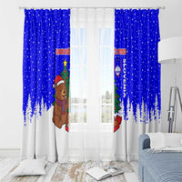 Slovenia Christmas Window Curtain with Bear Potica Cake Snowy Tree and National Emblem Design - Wonder Print Shop
