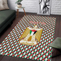 Palestine Christmas Area Rug with Red-Green Pattern, Golden Eagle Emblem, and Jesus Holding Flag Motif - Wonder Print Shop