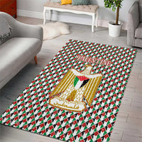 Palestine Christmas Area Rug with Red-Green Pattern, Golden Eagle Emblem, and Jesus Holding Flag Motif - Wonder Print Shop