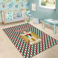 Palestine Christmas Area Rug with Red-Green Pattern, Golden Eagle Emblem, and Jesus Holding Flag Motif - Wonder Print Shop