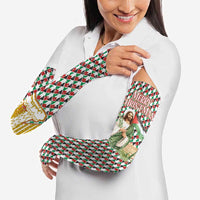 Palestine Christmas Arm Sleeves with Red-Green Pattern, Golden Eagle Emblem, and Jesus Holding Flag Motif - Wonder Print Shop