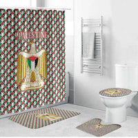 Palestine Christmas Bathroom Set with Red-Green Pattern, Golden Eagle Emblem, and Jesus Holding Flag Motif - Wonder Print Shop
