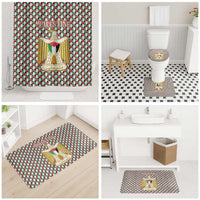 Palestine Christmas Bathroom Set with Red-Green Pattern, Golden Eagle Emblem, and Jesus Holding Flag Motif - Wonder Print Shop