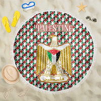 Palestine Christmas Beach Blanket with Red-Green Pattern, Golden Eagle Emblem, and Jesus Holding Flag Motif - Wonder Print Shop