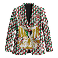 Palestine Christmas Blazer with Red-Green Pattern, Golden Eagle Emblem, and Jesus Holding Flag Motif - Wonder Print Shop