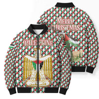 Palestine Christmas Bomber Puffer Jacket with Red-Green Pattern, Golden Eagle Emblem, and Jesus Holding Flag Motif - Wonder Print Shop
