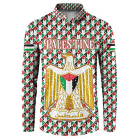 Palestine Christmas Button Sweatshirt with Red-Green Pattern, Golden Eagle Emblem, and Jesus Holding Flag Motif - Wonder Print Shop