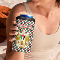 Palestine Christmas 4 in 1 Can Cooler Tumbler with Red-Green Pattern, Golden Eagle Emblem, and Jesus Holding Flag Motif - Wonder Print Shop