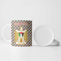 Palestine Christmas Ceramic Mug with Red-Green Pattern, Golden Eagle Emblem, and Jesus Holding Flag Motif - Wonder Print Shop