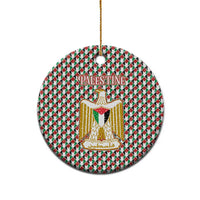 Palestine Christmas Ceramic Ornament with Red-Green Pattern, Golden Eagle Emblem, and Jesus Holding Flag Motif - Wonder Print Shop