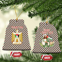 Palestine Christmas Ceramic Ornament with Red-Green Pattern, Golden Eagle Emblem, and Jesus Holding Flag Motif - Wonder Print Shop