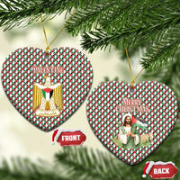 Palestine Christmas Ceramic Ornament with Red-Green Pattern, Golden Eagle Emblem, and Jesus Holding Flag Motif - Wonder Print Shop