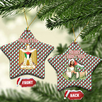 Palestine Christmas Ceramic Ornament with Red-Green Pattern, Golden Eagle Emblem, and Jesus Holding Flag Motif - Wonder Print Shop