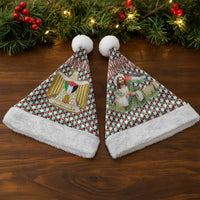 Palestine Christmas Santa Hat with Red-Green Pattern, Golden Eagle Emblem, and Jesus Holding Flag Motif - Wonder Print Shop